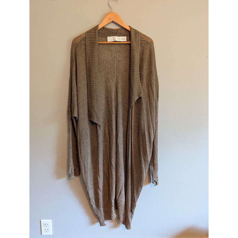 Isabel Benenato Cocoon Cardigan Batwing Sleeve Taupe Brown Knit Medium Lagenlook